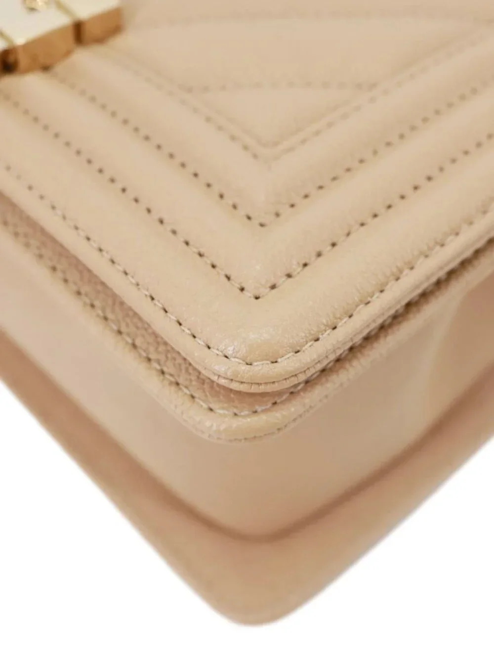 Chanel Boy Flap Small Chevron Leather Shoulder Bag Beige